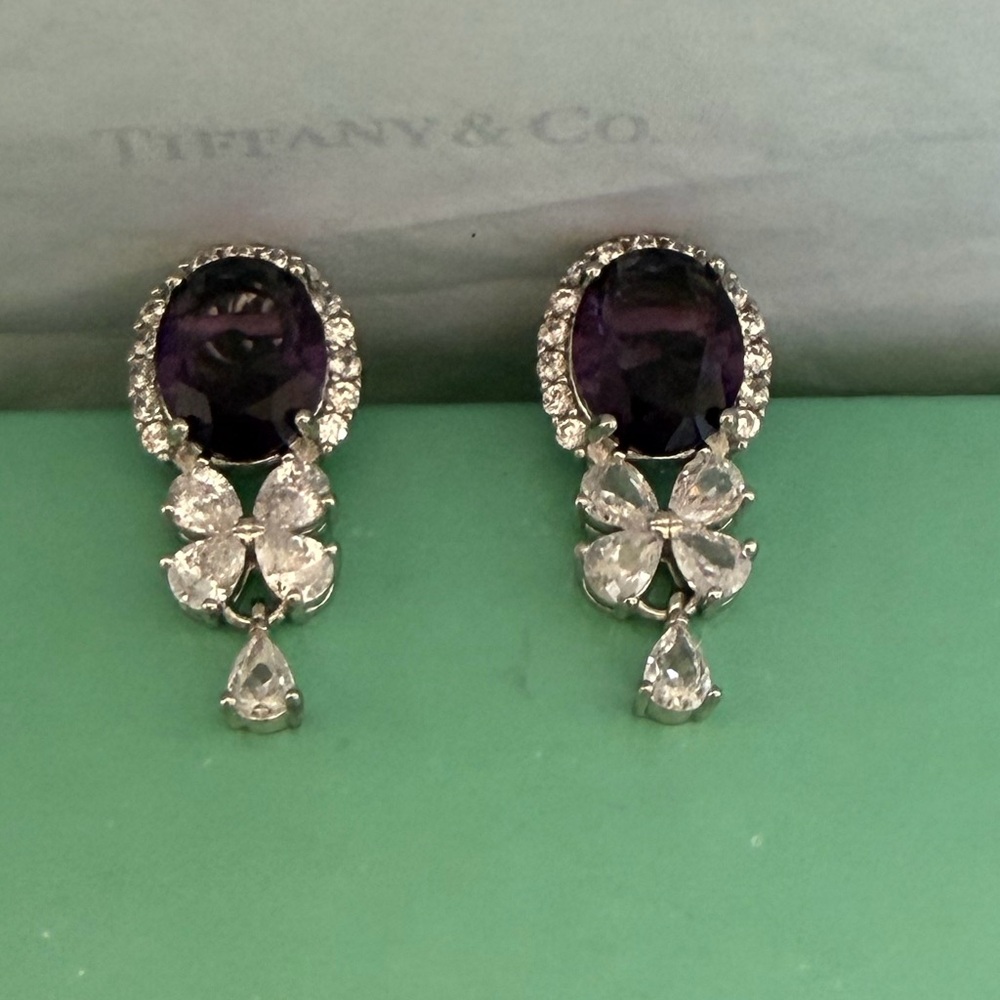 GemsNY Amethyst & Clover Earrings 14k white gold